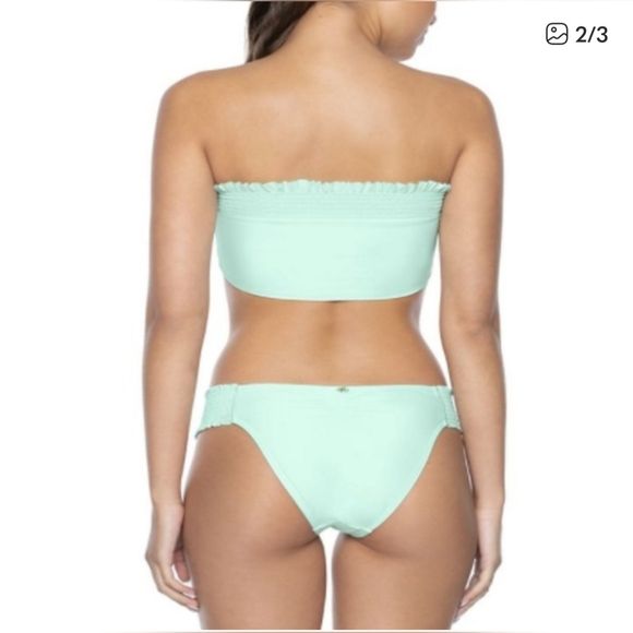 PILYQ NWT Azura Smoked Mint Green Bandeau & Smoked Teeny Bikini Bottom Set Sz L - Picture 2 of 15